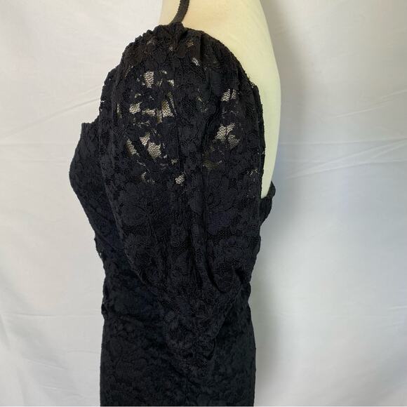 Express Women's Sheath Mini Dress Medium Square Neck Cinched Lace Puff Sleeve - Picture 7 of 12